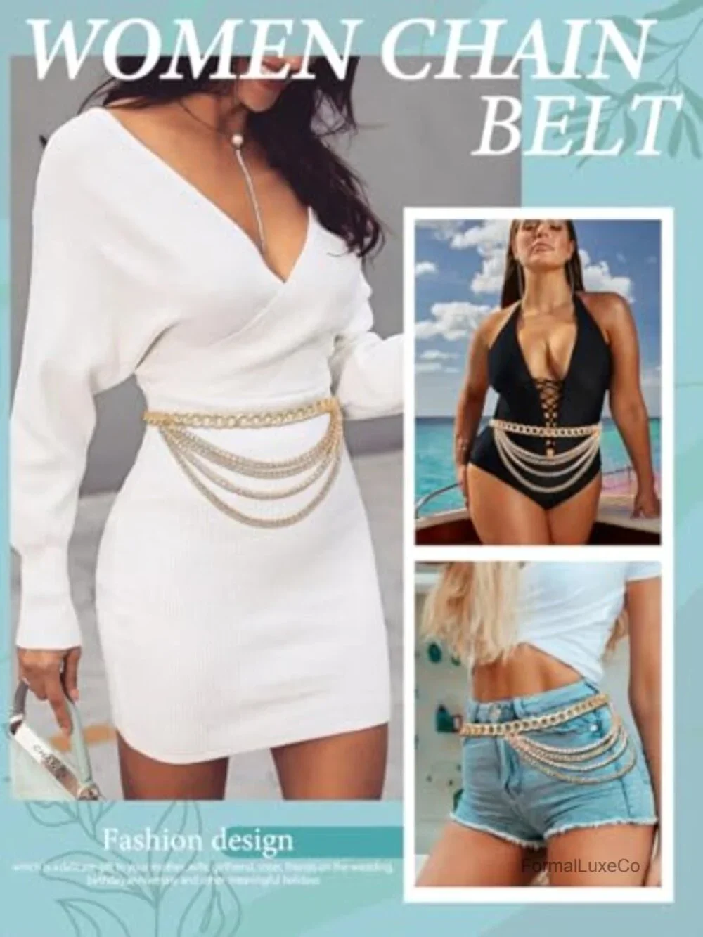Multilayer Chain Waist Belt Adjustable Metal Rhinestone Fashion
